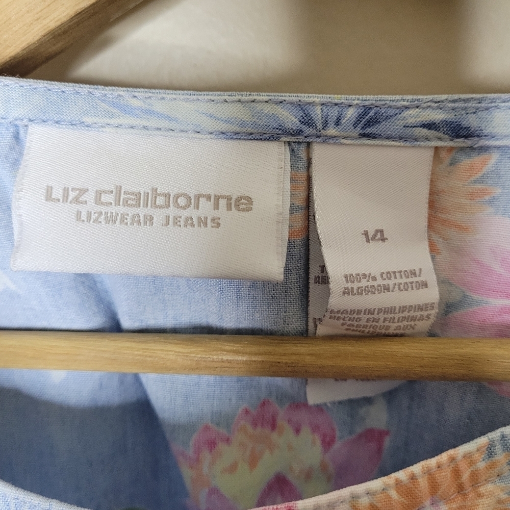Liz Claiborne Vintage 90s Pastel Floral Chambray Dress Size 14 - Picture 5 of 6